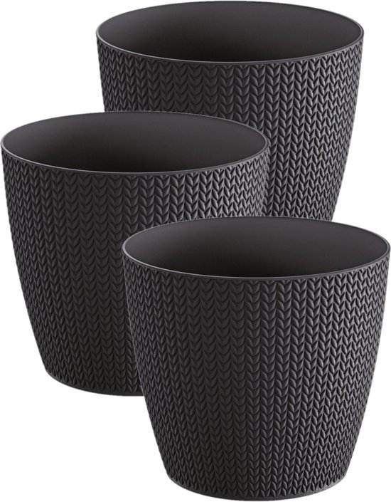 Prosperplast Plantenpot - Set van 3x stuks - antraciet - kunststof - D19 x H17 cm - Stijlvol - buiten/binnen