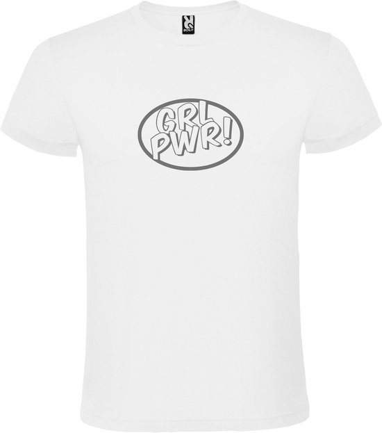 Wit t-shirt met 'Girl Power / GRL PWR' print Zilver Maat 3XL