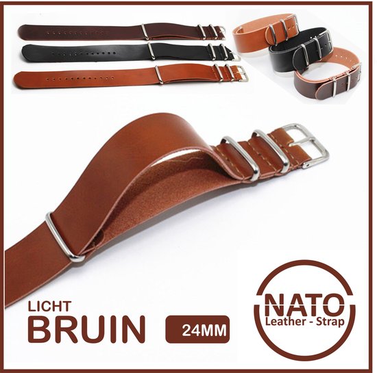 Bracelet Nato en cuir 24 mm - Marron clair Vintage James Bond - Bracelet Nato Collection Cuir - Homme - Bracelet de montre en cuir - Bande passante 24 mm pour Seiko Casio Omega Rolex Tudor et plus encore !