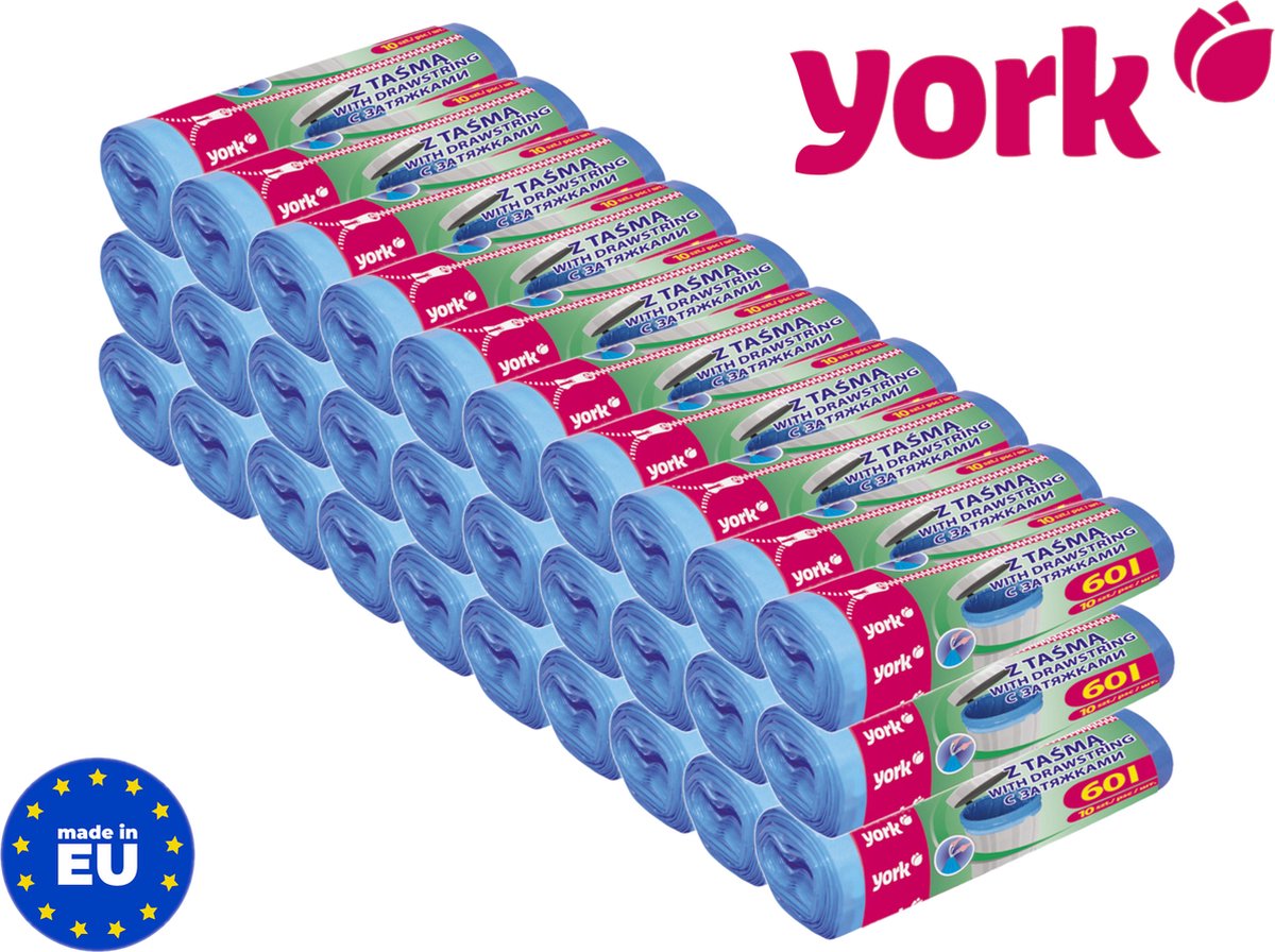 Goedkoopste Afvalzakken met trekband | 60 Liter | 30 rollen = 300 zakken | Voordeelverpakking | 60 x 70cm | Extra sterk 18µm | Vuilniszakken