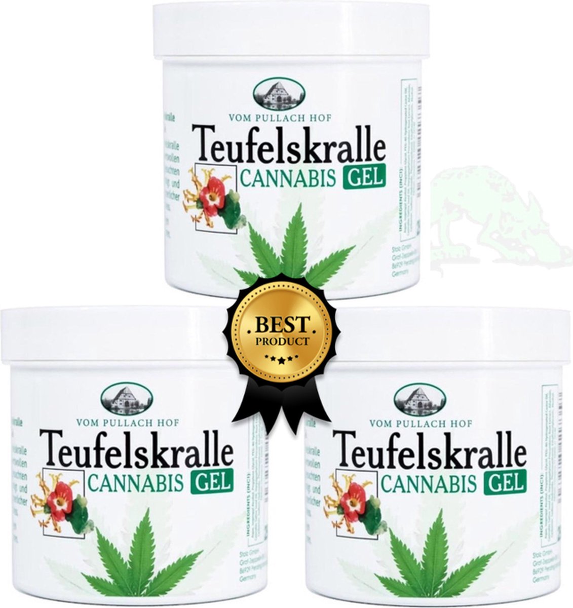 Goedkoopste Duivelsklauw Cannabis Gel / 3 Potten - 250 ml - Kalmeert en Ontspant - verlicht ontstekingsprocessen en verzacht spier- en gewrichtspijn - verhoogt de bloedtoevoer - Hof - PH