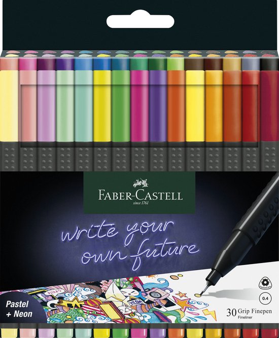 Faber-Castell fineliner - Grip - schrijfbreedte 0,4mm - etui 30 stuks - pastel + neon + basic kleuren - FC-151630