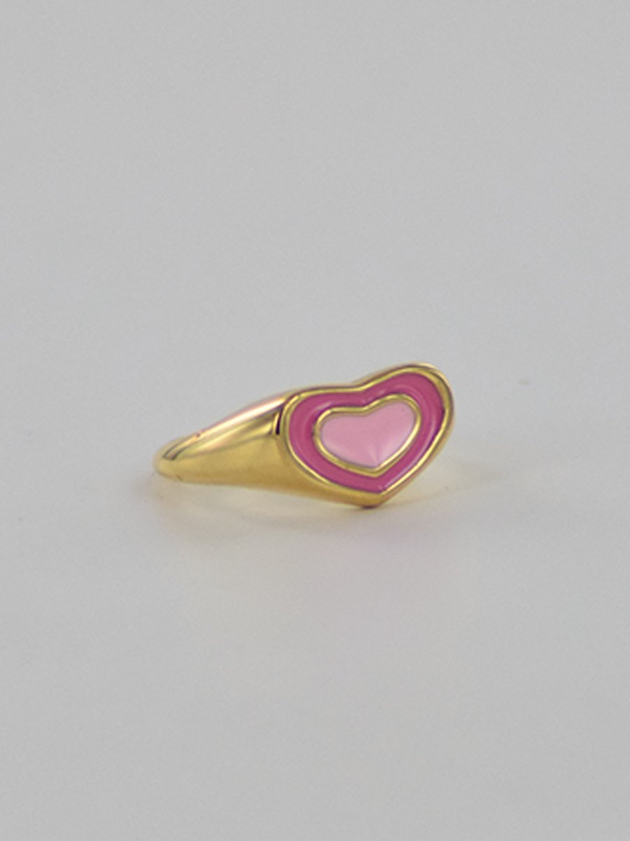 Ring met roze hart maat 18 - goud