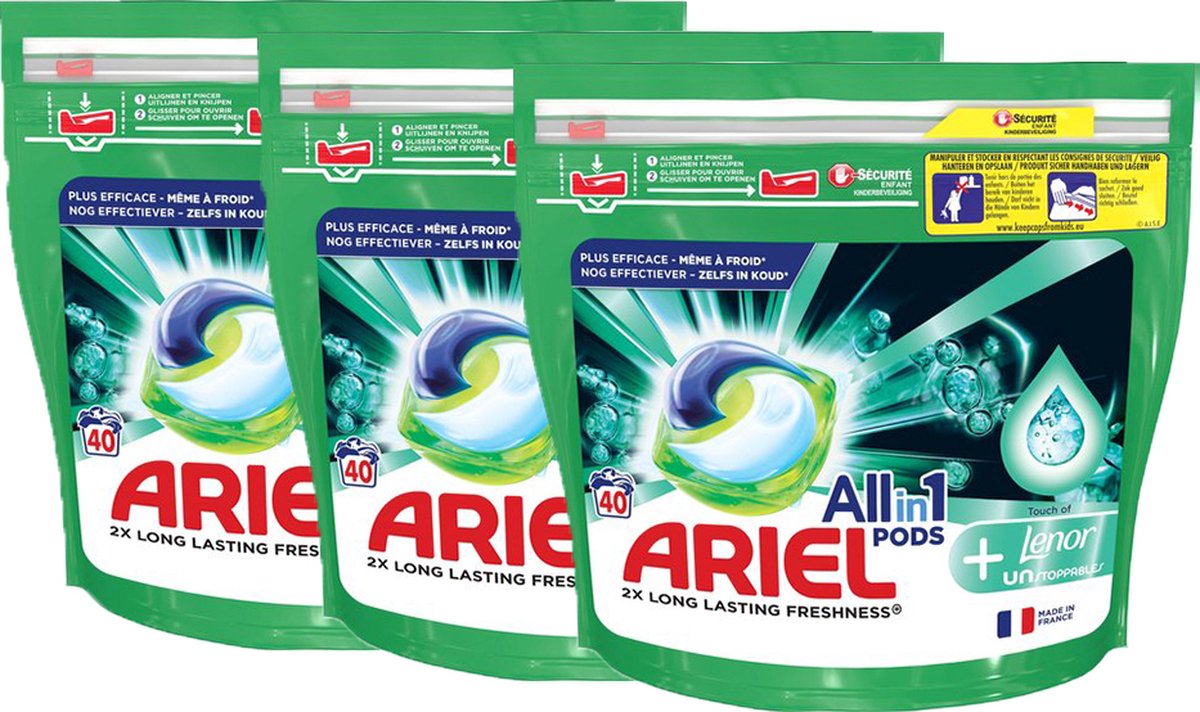 Goedkoopste Ariel All in 1 Wasmiddel Pods Lenor Unstoppables , 3 x 40 Wasbeurten - Voordeelverpakking