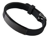 BY-ST6 - siliconen jongens armband - kinder armband - verstelbaar - met RVS plaat - Zwart