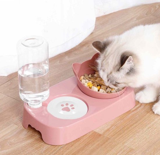 Maak plaats telescoop Leraren dag Kattenvoerbak met drinkfles “Kitty”| Drinkbak automatisch | Waterdispenser  | Kat of... | bol.com