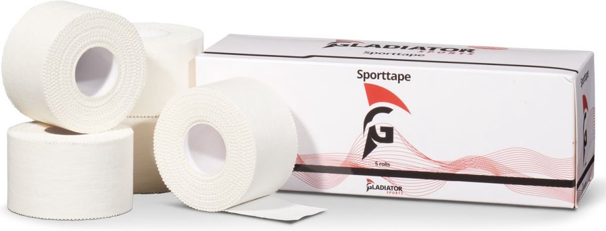 Gladiator Sports Sporttape - Blessure Tape - Fysio Tape Elastisch - Voetbal Tape - Hardloop Tape - Wit - 5 Rollen - Gladiator Sports