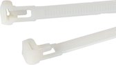 Kortpack - Hersluitbare Kabelbinders/ Tyraps 250mm lang x 7.6mm breed - Wit - 100 stuks - Treksterkte: 22.2KG - Bundeldiameter: 66mm - (099.0482)