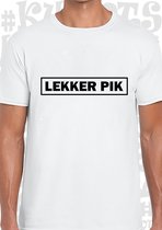 LEKKER PIK herenshirt - Wit met zwarte design - Maat 3XL - Korte mouwen - Ronde hals - leuke shirtjes - grappig - humor - kwoots - Goed gewerkt pik - Rene van der Gijp - VI Vandaag