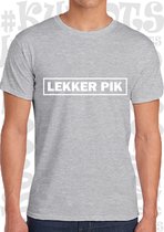 LEKKER PIK herenshirt - Lichtgrijs met witte design - Maat XXL - Korte mouwen - Ronde hals - leuke shirtjes - grappig - humor - kwoots - Goed gewerkt pik - Rene van der Gijp - VI V