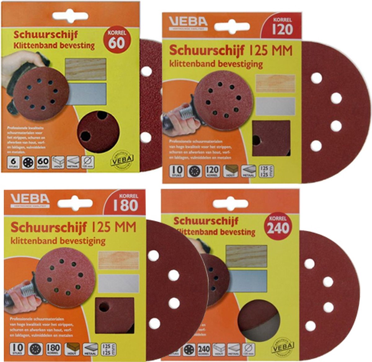 Schuurschijf klittenband set 4-delig - Ø125 mm