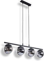 Plafondlamp 4 delig op balk - Gerookt glas lamp - Smoken lamp - Muurlamp - Industriële lamp - LED lamp - Vintage lamp - Hanglamp - Zwart