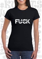 FUCK OFF damesshirt - Zwart met witte design - Maat XXL - Korte mouwen - Ronde hals - Aansluitende zijnaden - Grappige teksten - leuke shirts - humor - quotes - kwoots - kado - cad