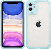 Hoesje geschikt voor iPhone SE 2022 - Backcover - Camerabescherming - Anti shock - TPU - Transparant/Lichtblauw