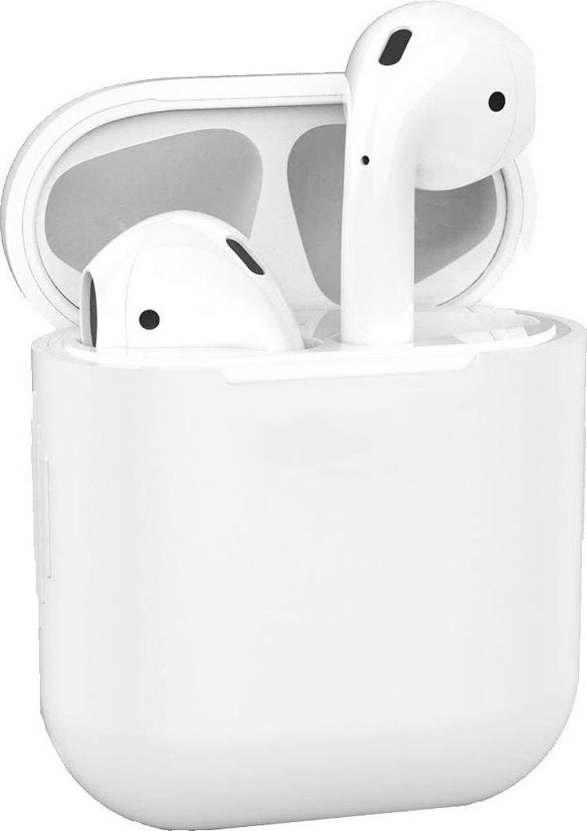 Hoesje voor Apple AirPods 1 en 2 - Wit - Hoesje Siliconen Case Cover Bescherming