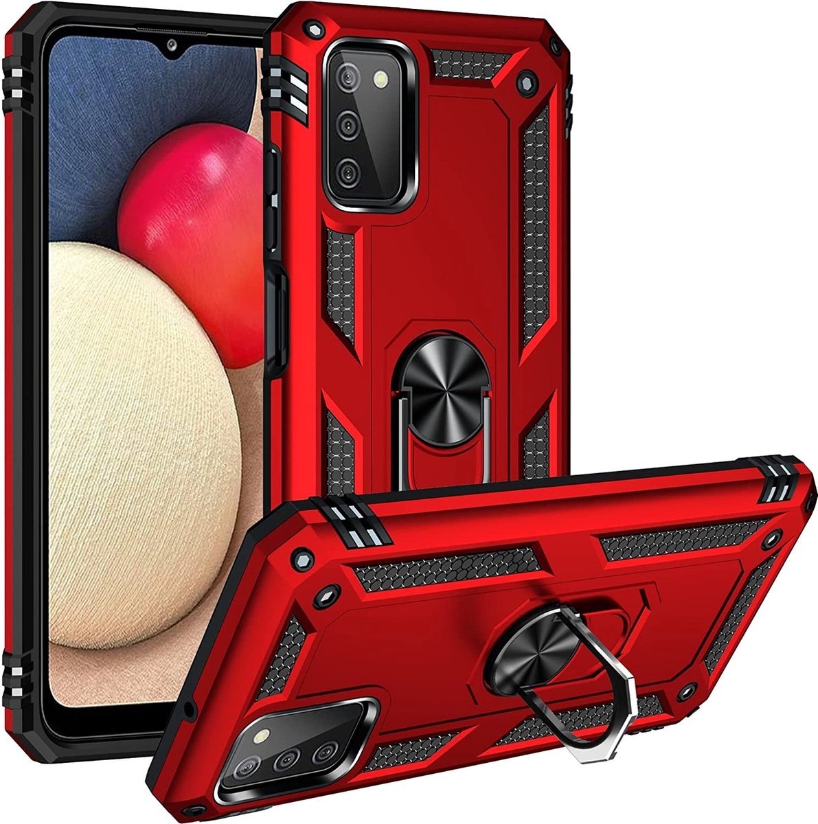 oTronica Armor Backcover Geschikt Voor Samsung Galaxy A22 (4G) hoesje met Ringhouder - Rood