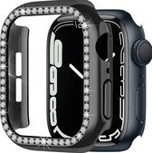 Strap-it Diamond Case - Geschikt voor Apple Watch case 45 mm- Hoesje geschikt voor Apple Watch 7/8 case - Zwart - iWatch cover voor: Series 7/8 45 mm