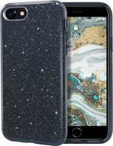 HB Hoesje Geschikt voor Apple iPhone SE (2022 / 2020) - Apple iPhone 7 & 8 Zwart - Glitter Back Cover