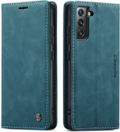Caseme - Coque pour Samsung Galaxy S22 - Etui Portefeuille Rétro - Fermeture Magnétique - Blauw