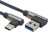 USB C kabel - USB C naar USB A - Nylon mantel - Haaks - 5 GB/s - Grijs - 5A - 2 meter - Allteq