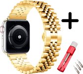 Strap-it Jubilee stalen band - Geschikt voor Apple Watch bandje - Series 1/2/3/4/5/6/7/8/9/SE/Ultra (2) - Goud - Staal/metalen schakel band met vlindersluiting - Voor maat: 42 mm 44 mm 45 mm 49 mm - Met inkorter toolkit