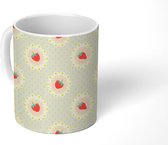 Mok - Koffiemok - Aardbei - Retro - Patroon - Mokken - 350 ML - Beker - Koffiemokken - Theemok