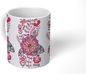 Mok - Koffiemok - Patronen - Bloem - Roze - Mokken - 350 ML - Beker - Koffiemokken - Theemok