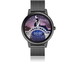Darenci Smartwatch Feather Pro - Smartwatch dames - Smartwatch heren - Activity Tracker - Touchscreen - Stalen band - Dames - Heren - Horloge - Stappenteller - Bloeddrukmeter - Verbrande calorieën - Zwart - Spatwaterdicht