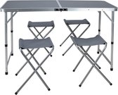 Campingset 5-delig - Kampeertafel met 4 Vouwstoelen - 120x60xH70cm - Grijs