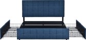 Merax Tweepersoonsbed 140x200 cm - Bed met Opbergruimte - Donkerblauw