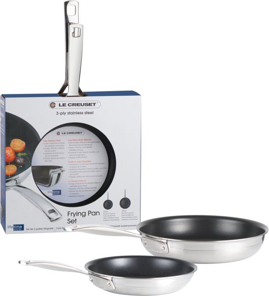 Le Creuset 2delige koekenpannenset RVS met antiaanbaklaag