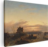 Artaza Canvas Schilderij Winter op het IJ voor Amsterdam - Charles Leickert - 80x60 - Kunst - Canvas Print - Muurdecoratie