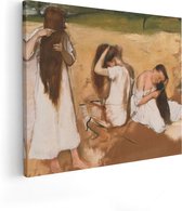 Artaza Canvas Schilderij Vrouwen die hun haar Kammen - Edgar Degas - 100x80 - Groot - Kunst - Wanddecoratie Woonkamer