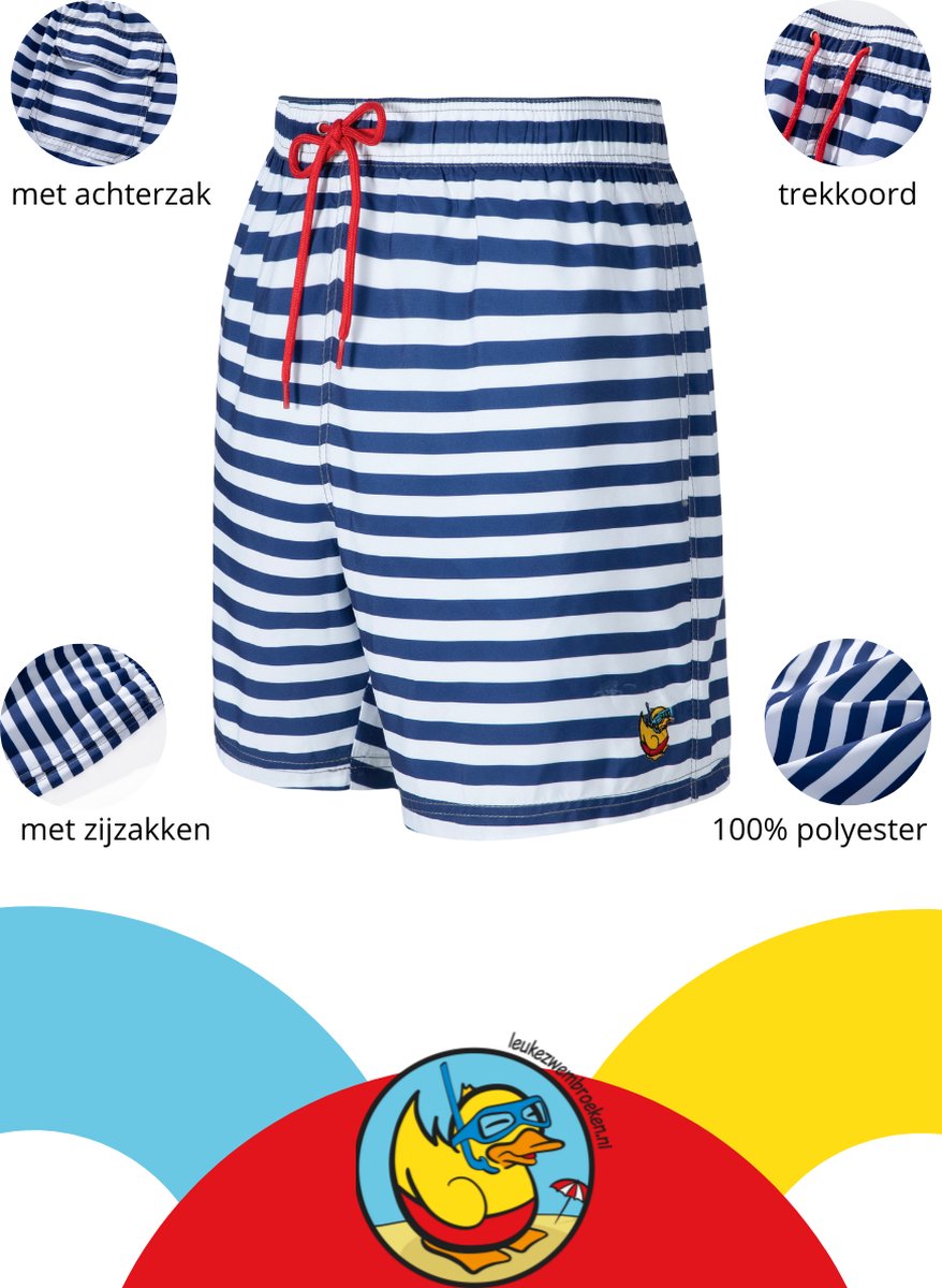 Zwembroek heren - Zwembroek - Donkerblauw gestreepte zwembroek - Leukezwembroeken.nl