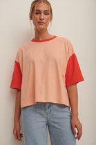 NA-KD Organic Blocked Boxy Tee Dames T-shirt - Maat XL