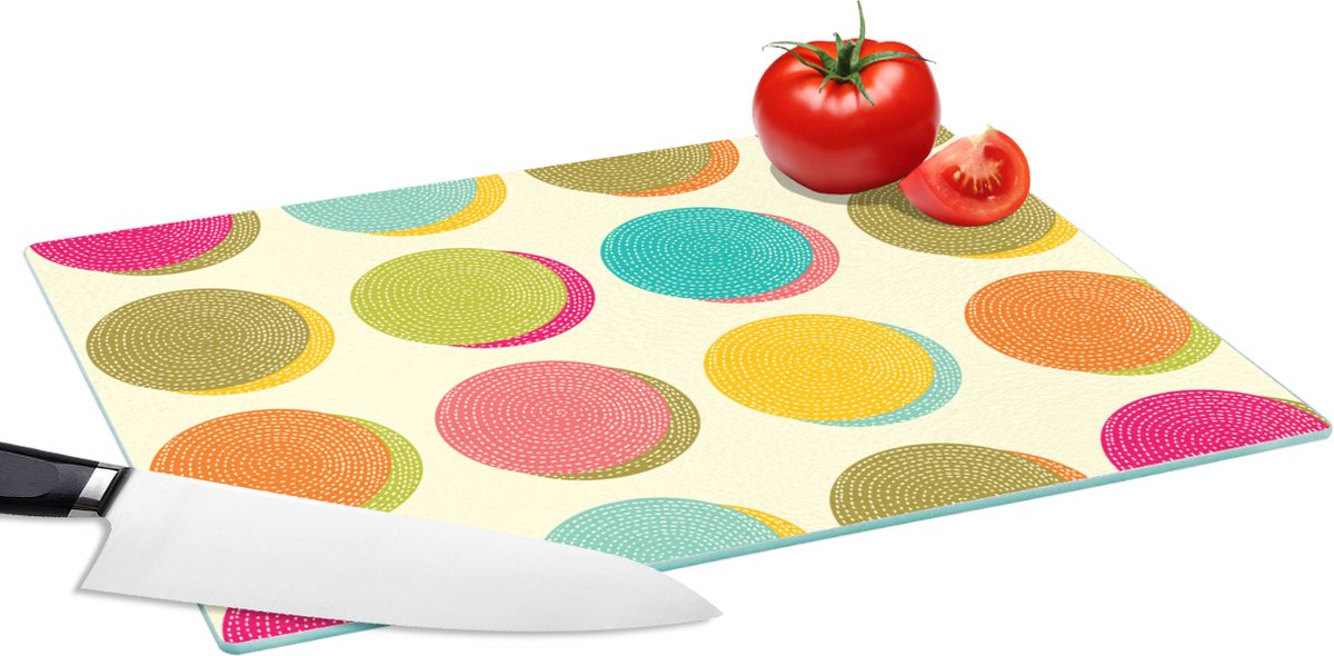 Glazen Snijplank - 39x28 - Retro - Bohemian - Patroon - Stippen - Snijplanken Glas