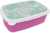 Broodtrommel Roze - Lunchbox - Brooddoos - Patronen - Vintage - Bloemen - 18x12x6 cm - Kinderen - Meisje