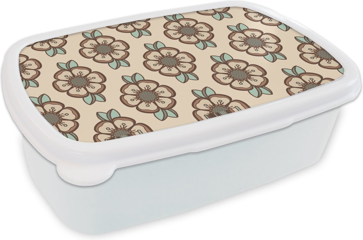 Broodtrommel Wit - Lunchbox - Brooddoos - Retro - Bloemen - Design - 18x12x6 cm - Volwassenen