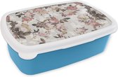 Broodtrommel Blauw - Lunchbox - Brooddoos - Patroon - Bloem - Roze - 18x12x6 cm - Kinderen - Jongen