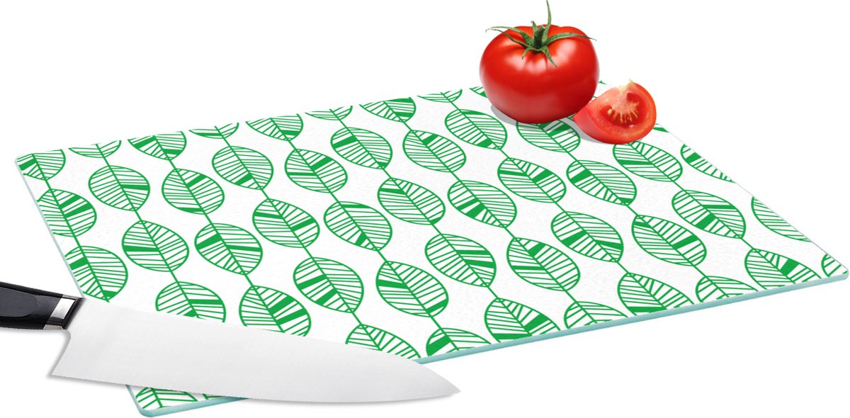 Glazen Snijplank - 39x28 - Patroon - Blad - Groen - Snijplanken Glas