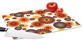 Glazen Snijplank - 39x28 - Design - Retro - Oranje - Bloemen - Snijplanken Glas