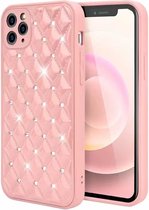iPhone SE 2022 Luxe Diamanten Back Cover Hoesje - Siliconen - Diamantpatroon - Back Cover - Apple iPhone SE 2022 - Roze