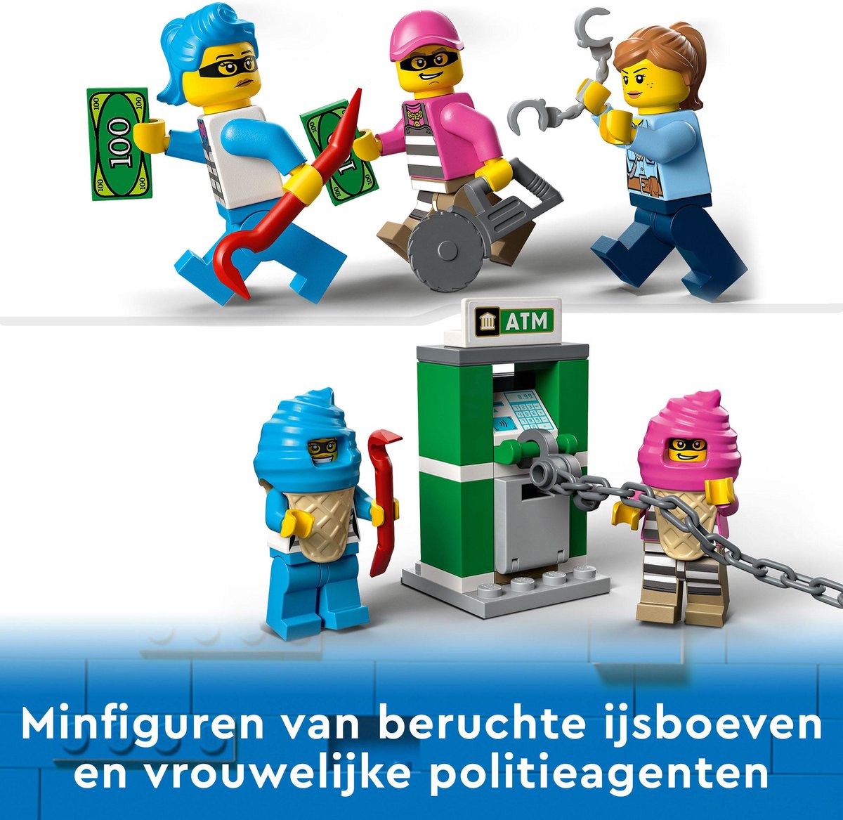 LEGO® City IJswagen politieachtervolging 60314 bouwset voor kinderen vanaf 5 jaar; met een ijswagen met kledderschieter, een onderscheppingsvoertuig van de politie, een geldautomaat en 2 personages uit de LEGO City tv-serie (317 onderdelen) — afbeelding 13