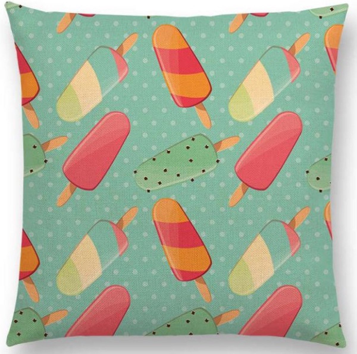 Cusco vrolijke sierkussenhoes met ijsjes – DUBBELZIJDG BEDRUKT - 45 x 45 cm – Groen - ijsco print voor kinderen – kids kussenhoes
