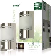 Ranex Ra-5000299 Wandlamp met Bewegingsmelder Geborsteld Rvs Glas (5000.299)