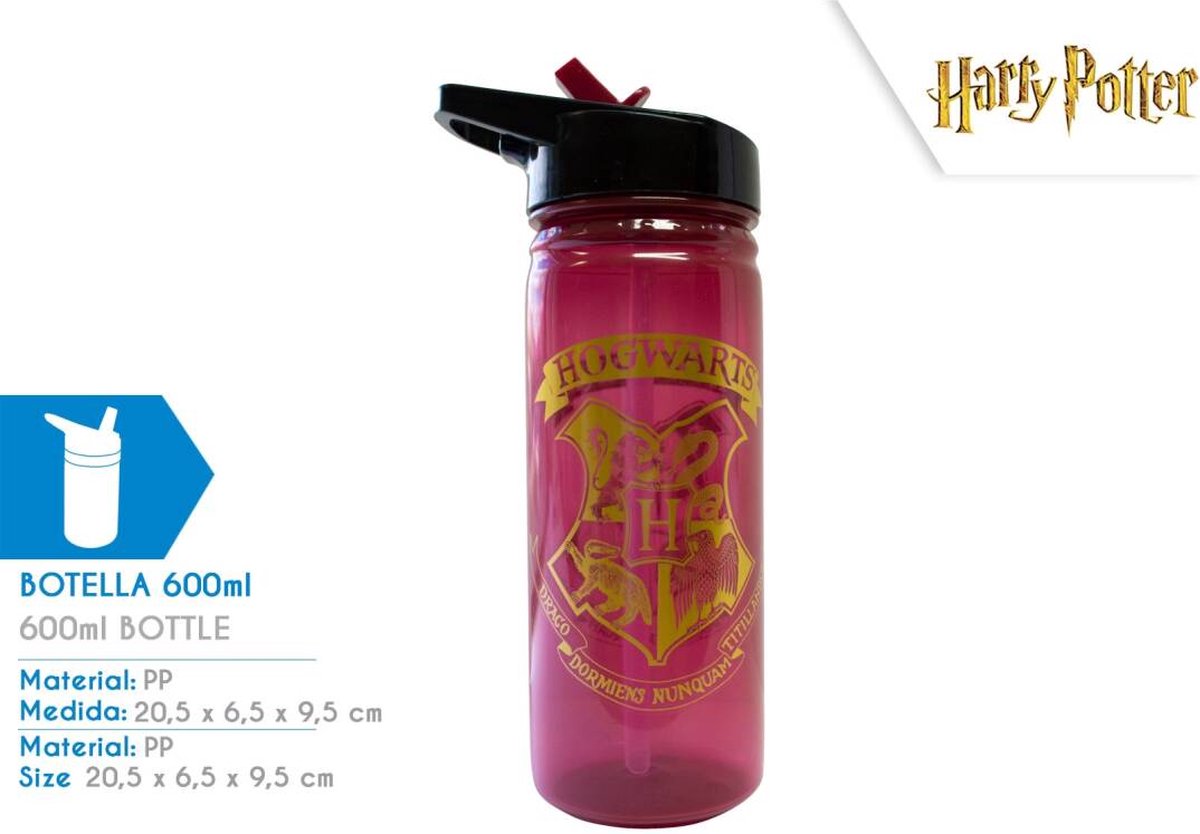 Harry Potter Drink Fles - Rood - Hogwarts - 600 ml - 20,5 x 9,5 CM