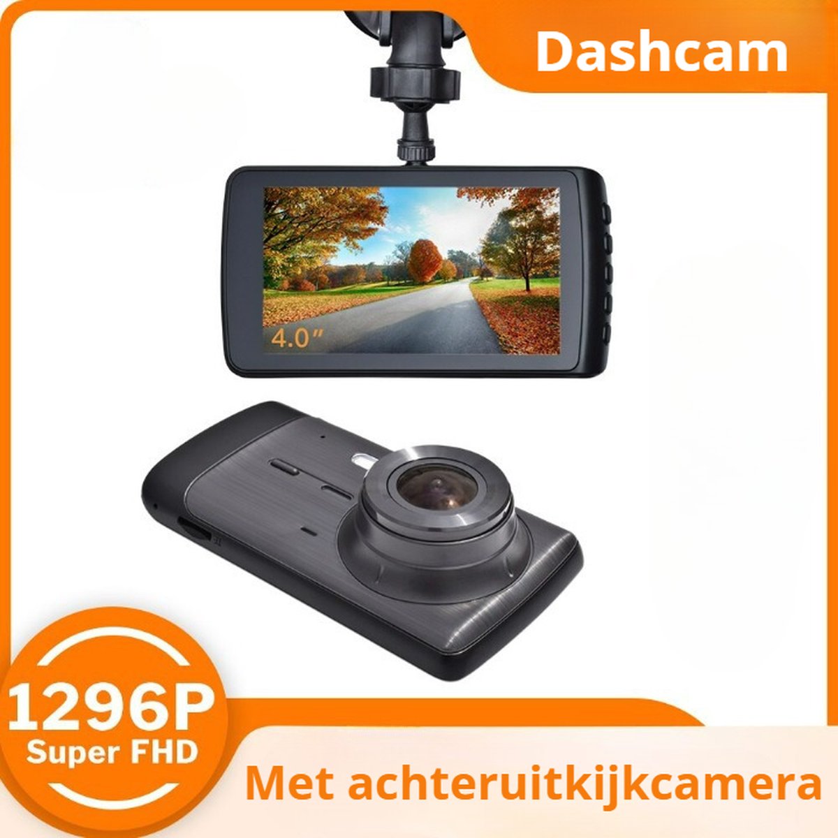 Homezie Dashcam - Met achteruitkijk camera - Dashcam voor auto - 1296P resolutie - Scherp 4 inch scherm