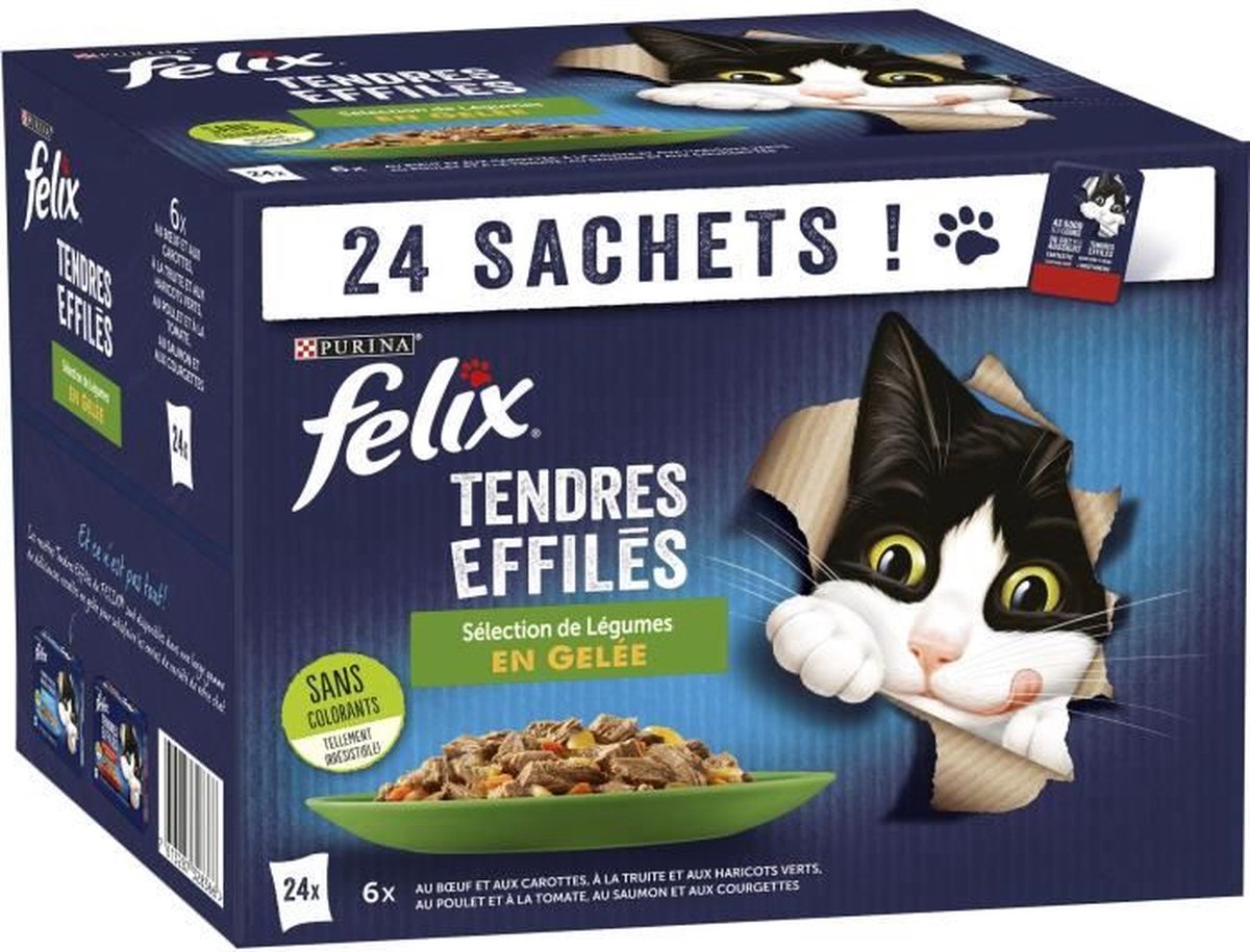 Felix FELIX Tender Tender Delicious Duos in Jelly - Landselectie met Groenten - 44x85 g - Verse zakjes voor volwassen katten