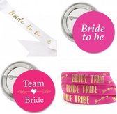 16-delige Vrijgezellenfeest set Bride to Be wit met roze en goud met sjerp en armbanden en buttons - vrijgezellenfeest - trouwen - bruid - bride