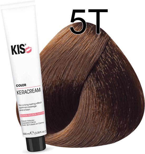 Tube KIS Kera Cream Color met een lichtbruine haarstaal. Text '5T'.